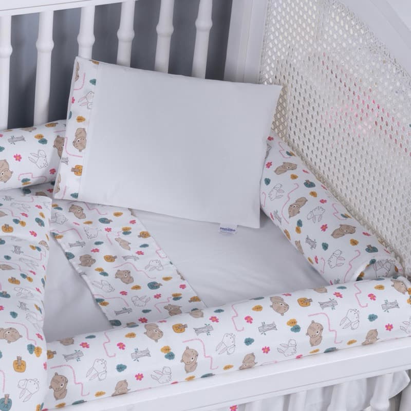 Kit Rolinho e Lençol de Berço 7 Peças 100% Algodão Estampado