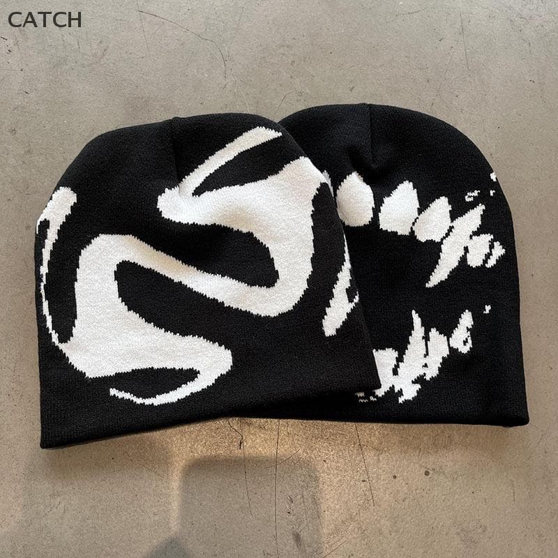 Capture Vintage Y2K Lã Acrílico Chapéu De Malha Feminino Gorro Inverno Quente Gorros Harajuku Hip Hop Casual Crânios Ao