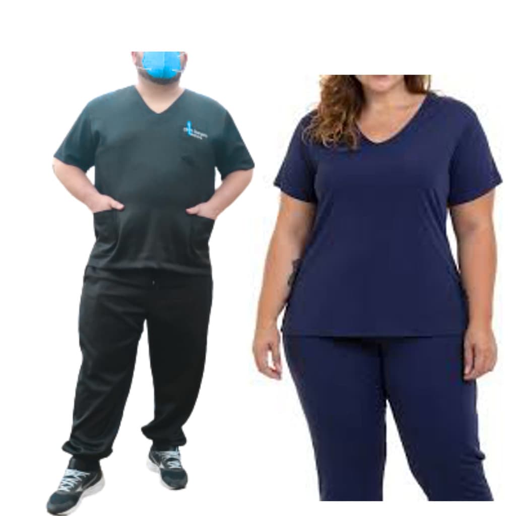 Pijama Cirúrgico Plus Size Unissex Azul Marinho em Gabardine