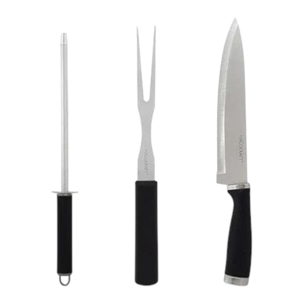 Kit Para Churrasco Couper Faca Garfo E Chaira