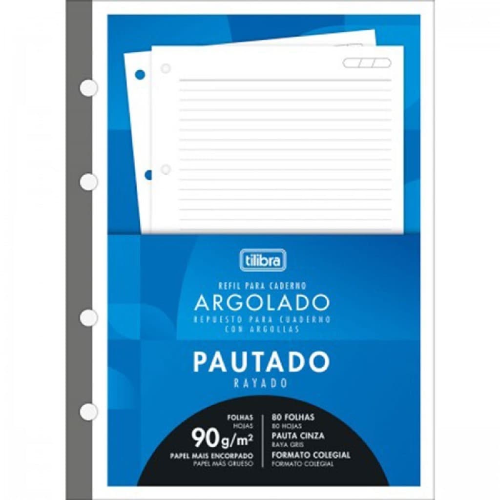 Refil Para Caderno Tiliflex Fichário Colegial Pautado 90g 80 Folhas - Tilibra
