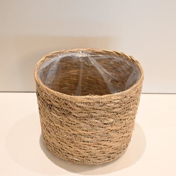 Cesto Cachepot de Palha Natural Seagrass Com Forro De Plástico Para Vaso 20x20x18cm GG