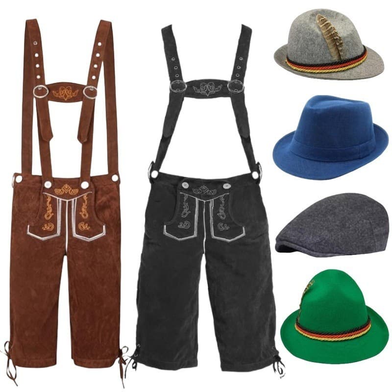 Fantasia de Oktoberfest para Homens - Traje de Festival de Cerveja com Suspensórios, Calças e Chapéu, Perfeito para Even