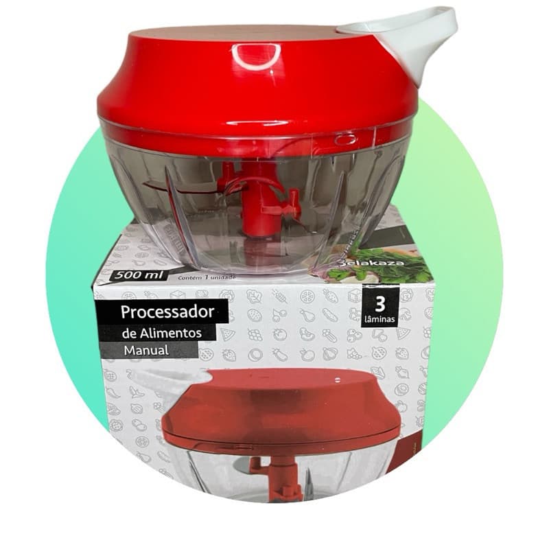 Processador e Triturador de Alimentos manual com 3 lâminas