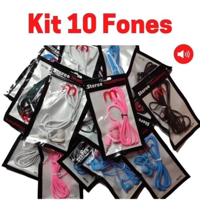 Kit 10 unidades Fones de Ouvido Coloridos Stereo Headphone