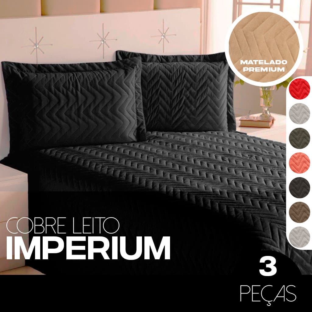 Kit Cobre Leito IMPERIUM Matelado 100% Poliéster Liso - Casal ou Queen - 3 Peças