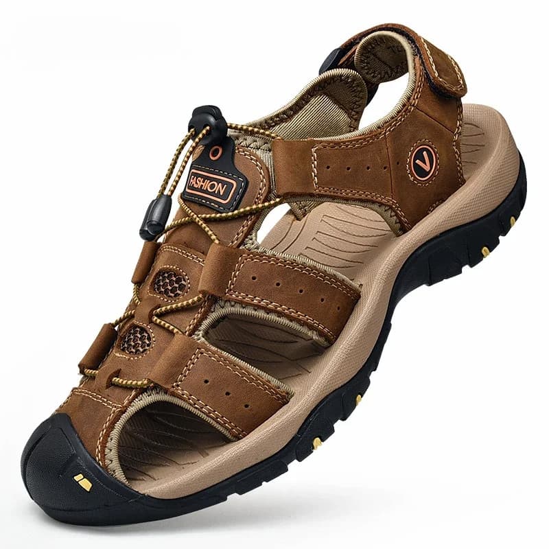 Sandálias Masculinas Verão Anti-Colisão Dedo Do Pé Ao Ar Livre Caminhada Trekking Sapatos Casuais De Couro Caminhadas Ch
