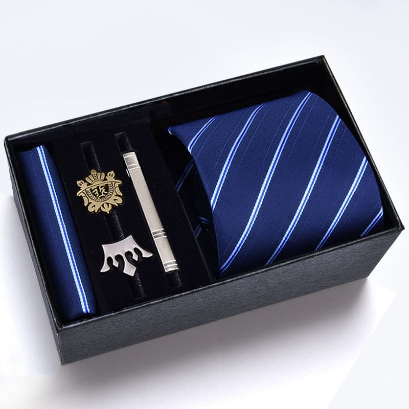 Caixa de presente] Conjunto de seis peças de gravata masculina Conjunto de seis peças de gravata Formal 8CM Conjunto de clipes de gravata quadrada de lenço de gravata