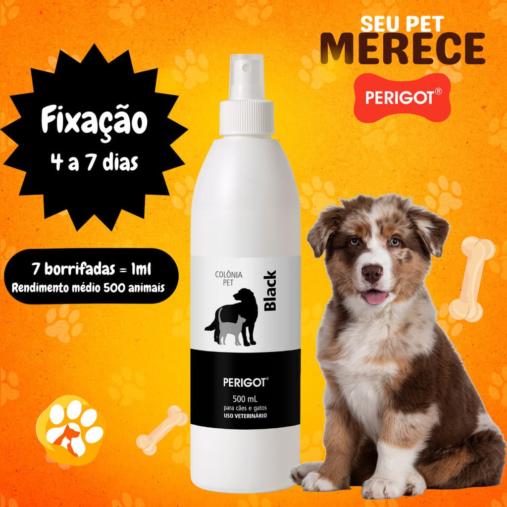 Perfume Alta Fixação Colônia Black Profissional Perigot 500ml para Cães e Gatos