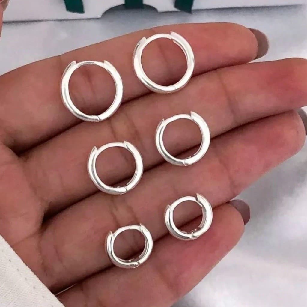 Brincos de argola tripla Banhada em prata esterlina 925 tamanho 10mm/12mm/14mm adequados para presentear