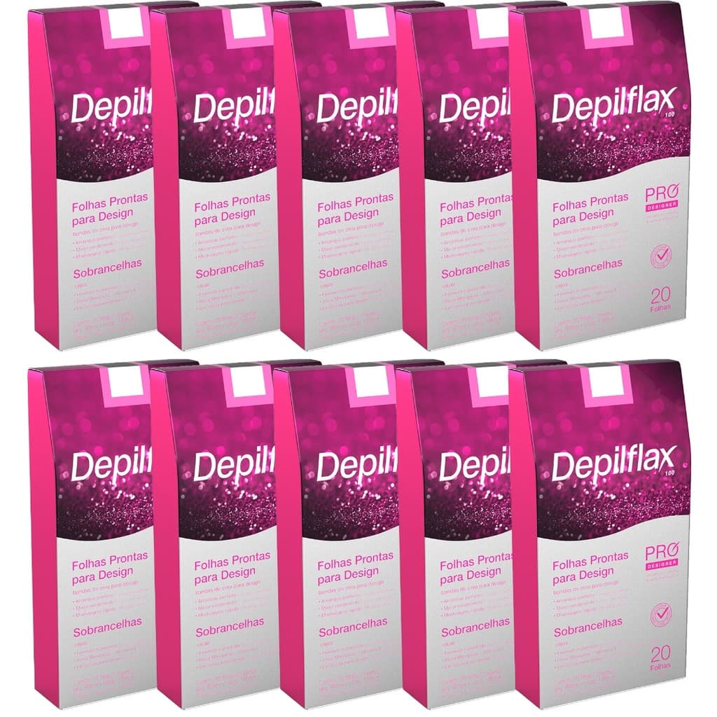 Kit 10 Caixas Folhas Prontas Depilatórias Design De Sobrancelhas Profissional Depilflax C/ 20un