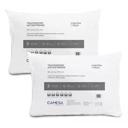Kit 2 Travesseiros Antiestresse Camesa 50x70 Macio confortavél Antialérgico e antiácaro