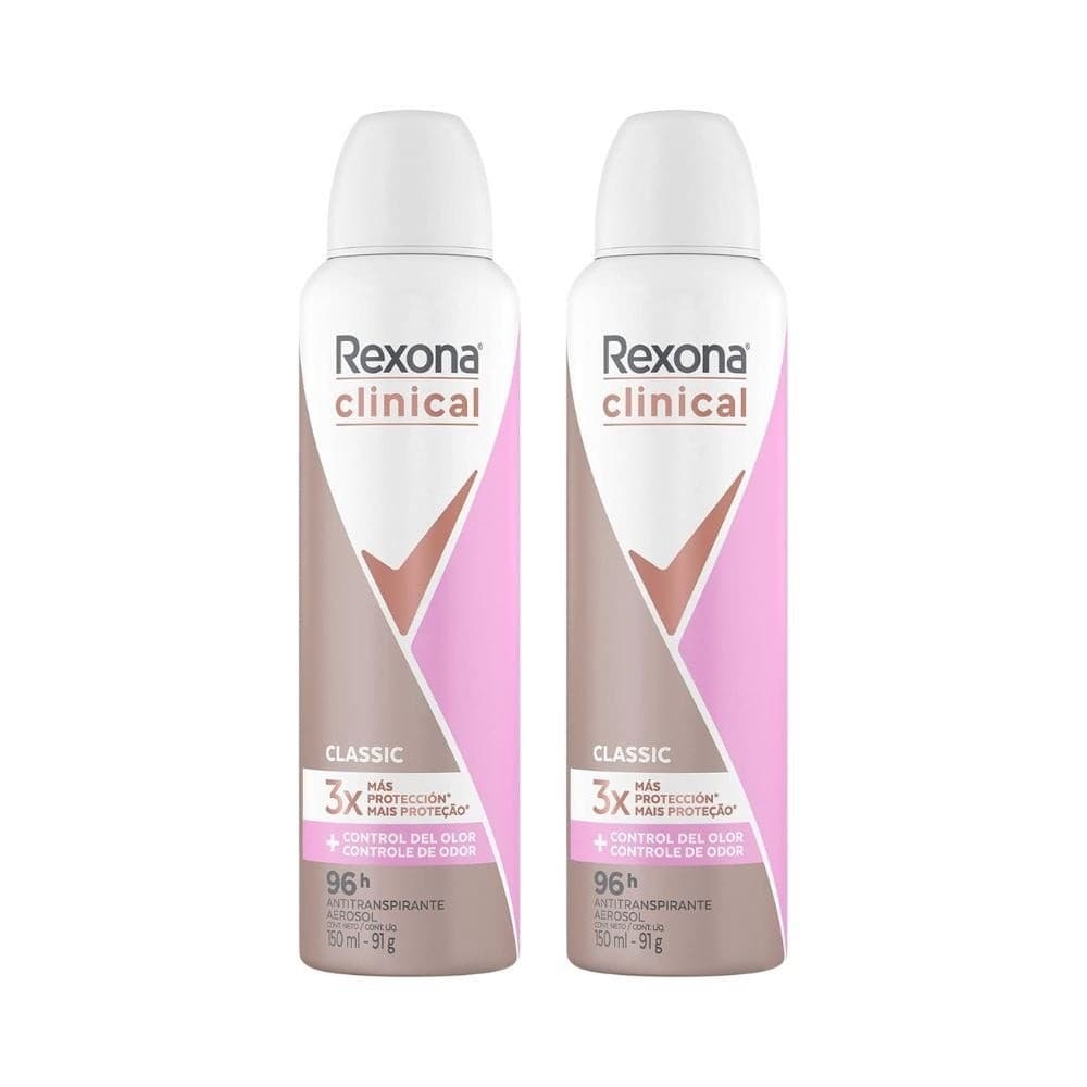 Kit Desodorante Antitranspirante Aerossol Rexona Feminino Clinical Clean 150ml (2 Unidades)