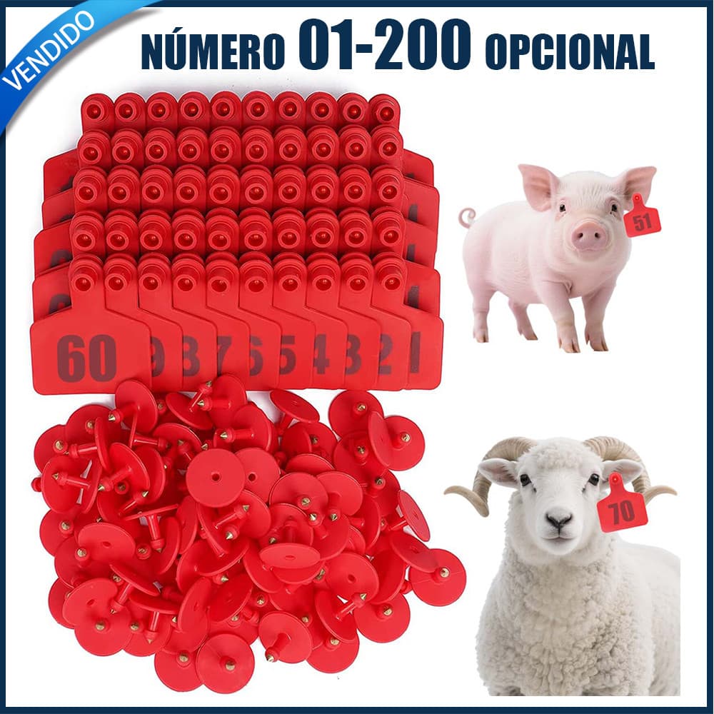 50 Brincos para marcação e identificação de suínos, bovinos e ovinos Vermelho 01 A 200