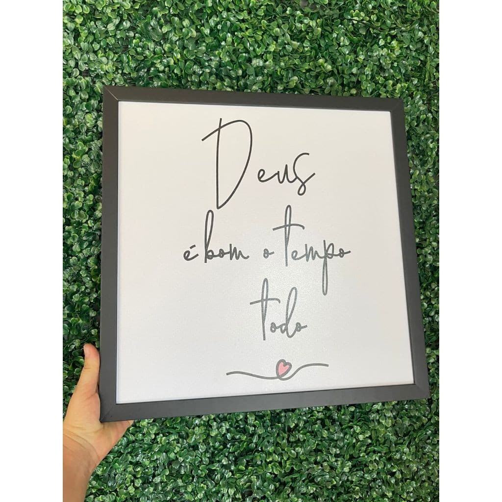 Quadro cobre caixa de luz com moldura 43x43 resinado DEUS É BOM O TEMPO TODO    (coração embaixo)  decoração\sala\quarto