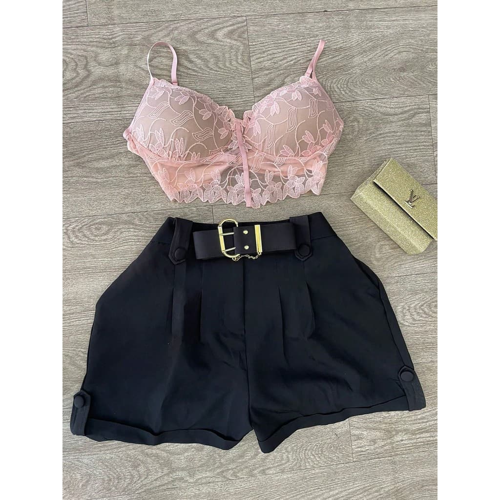 CONJUNTO SHORT ALFAIATARIA + CROPPED SEDUÇÃO RENDA PLUS SIZE