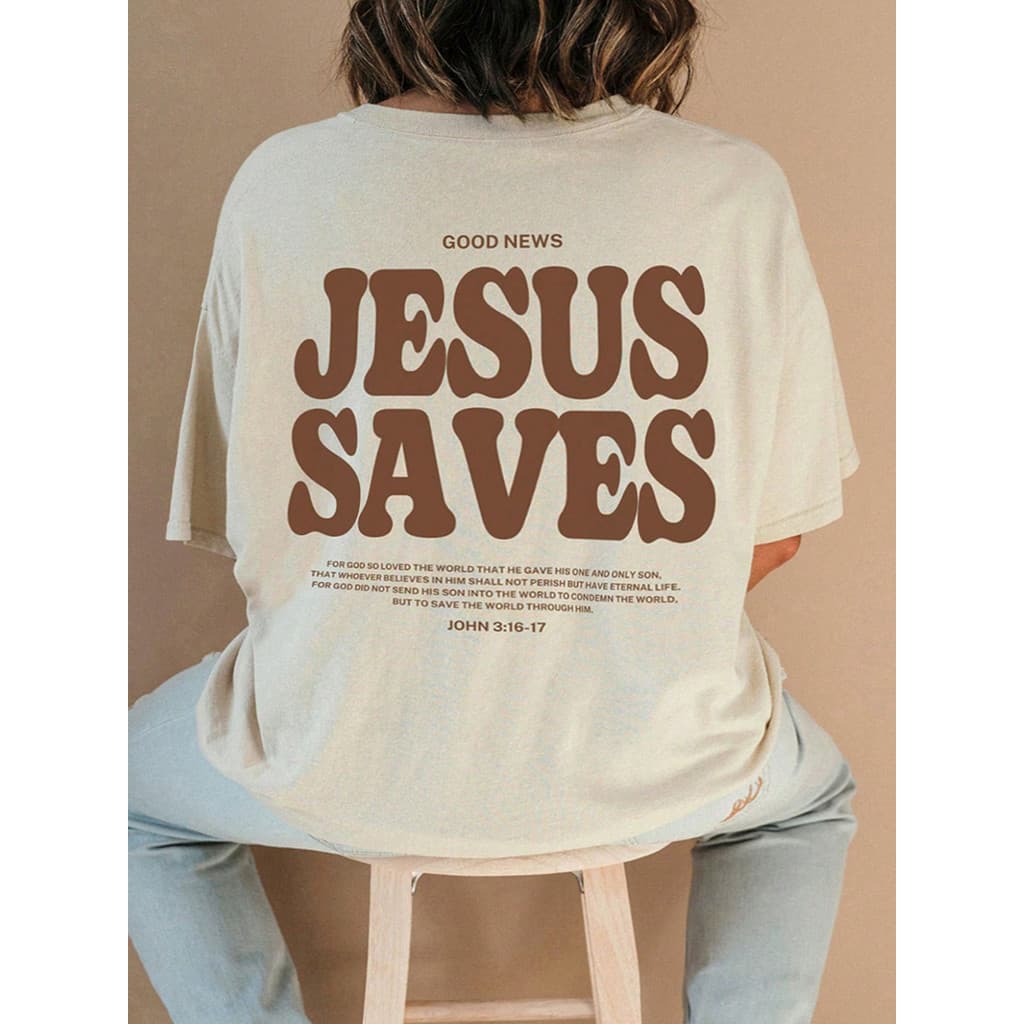 Tshirt Feminina Estilosa Estampada Jesus Saves Lançamento Camiseta 100% Algodão Camisetão Camisa Oversized Plus Size