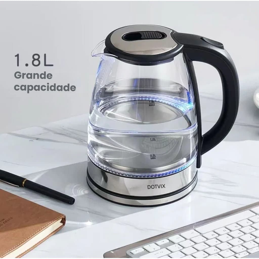 Chaleira Elétrica de Vidro 1.8L – Fervura Rápida, Design Moderno e Portátil Desligamento automattica