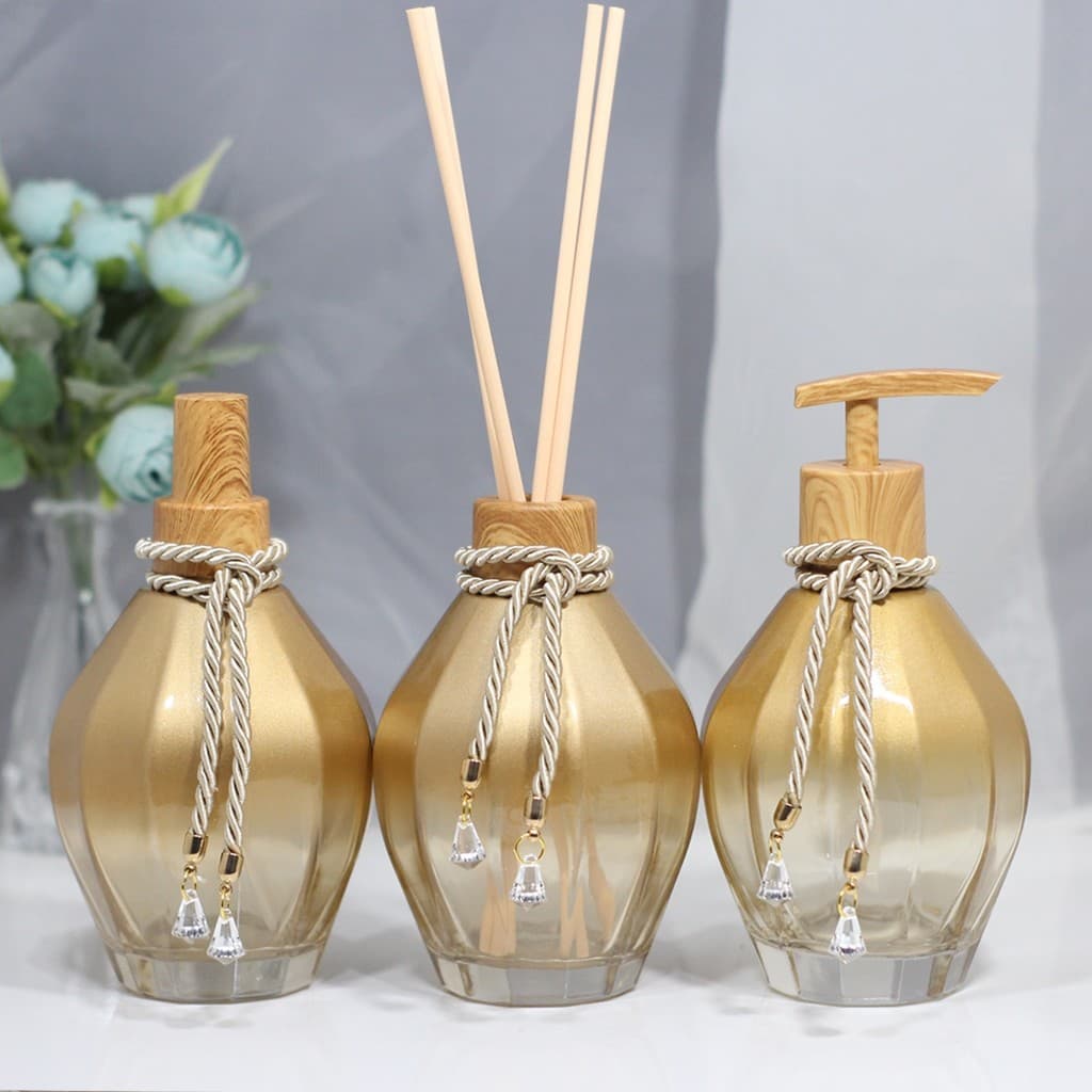Kit Lavabo Vidro Saboneteira Difusor Aromatizador Home Spray