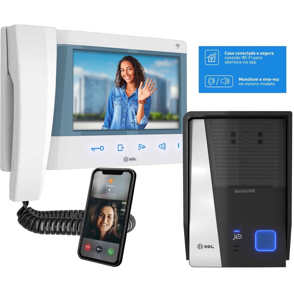 Porteiro Eletrônico Com Video Connect Wifi Viva Voz App Celular Branco 7" HDL