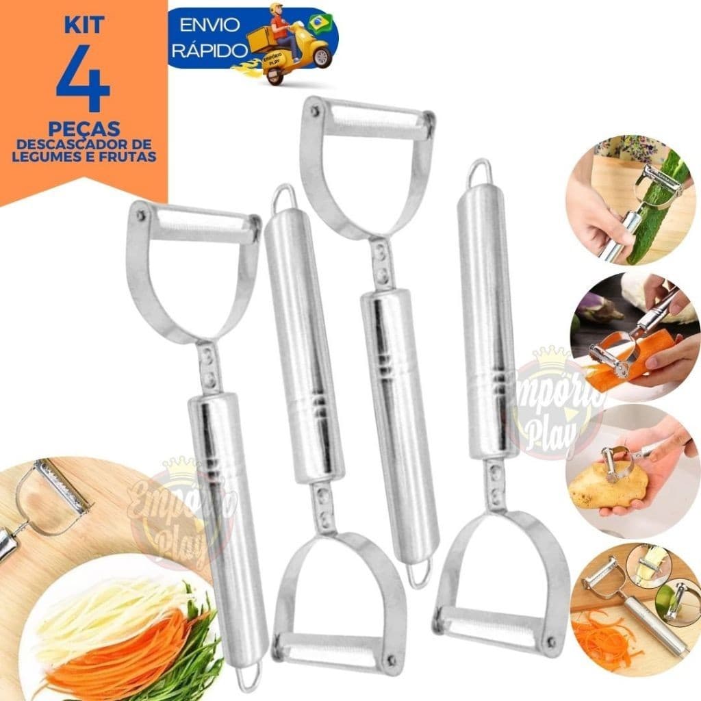 Kit 4 Descascador De Legumes Frutas Verduras Em Aço Inox Profissional