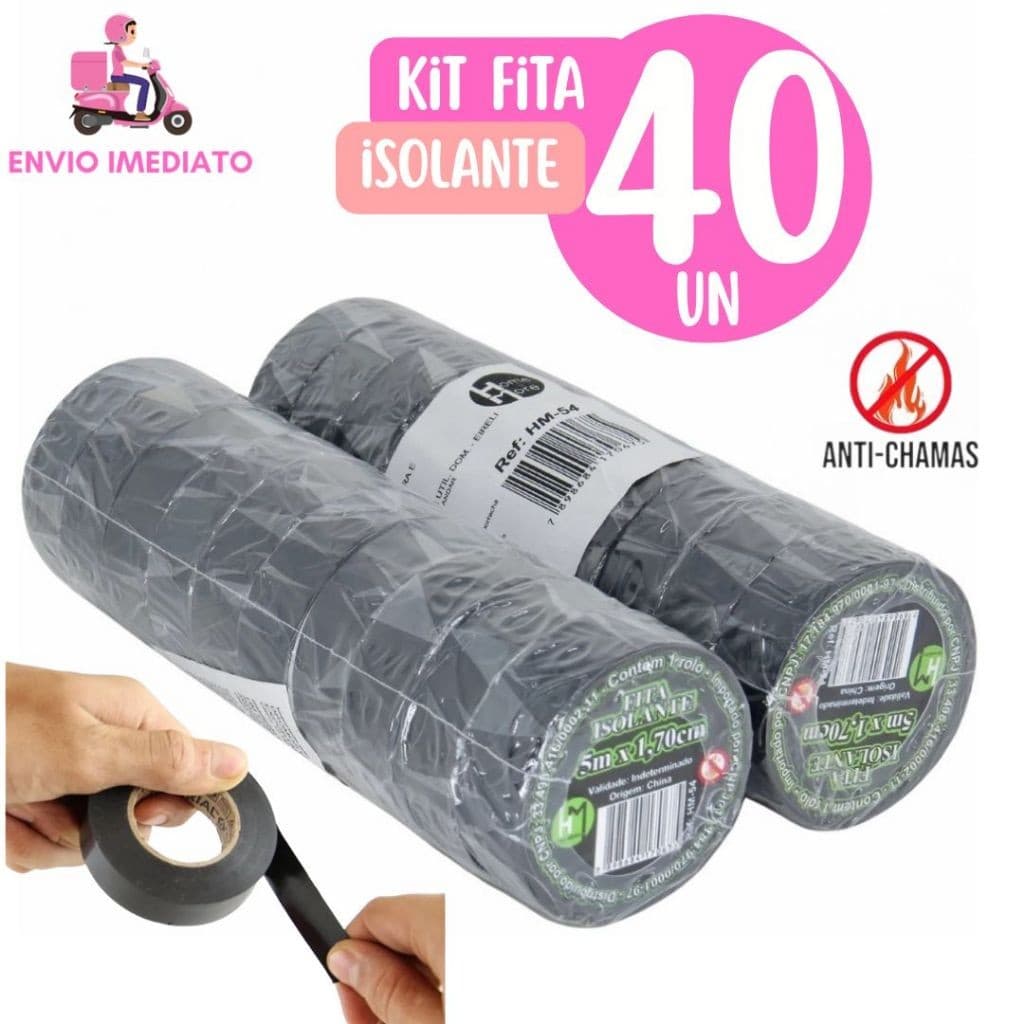 Kit 40 Fitas isolante Antichama 5 metros Preta para Eletricista uso Geral Domestico e Industrial