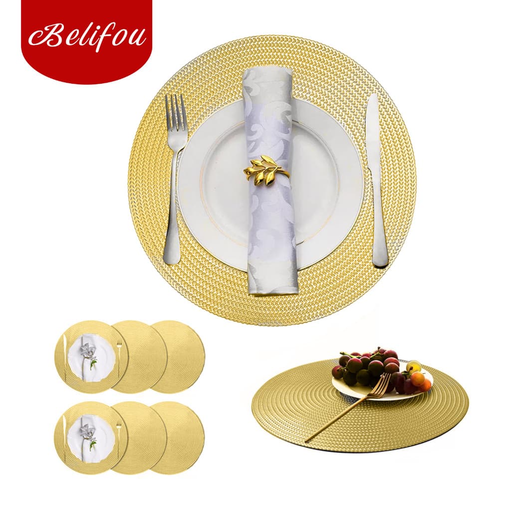Belifou Kit 6 Individuais De Mesa Em PVC Mesa De Jantar Dourados 38CM - Matio