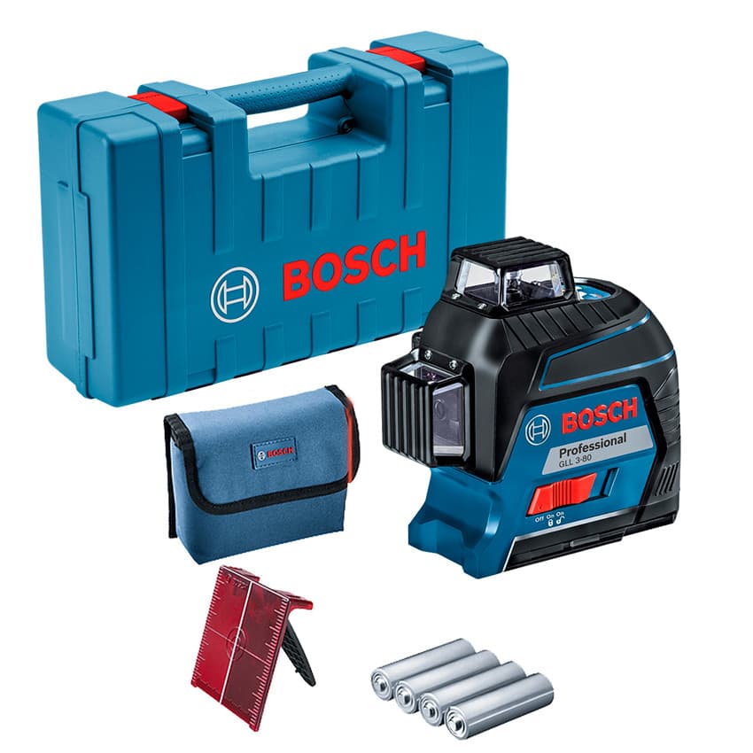 Nível a Laser 3 Linhas Vermelhas Alcance 30 Metros 360º com Maleta Plástica BoschGLL 3-80