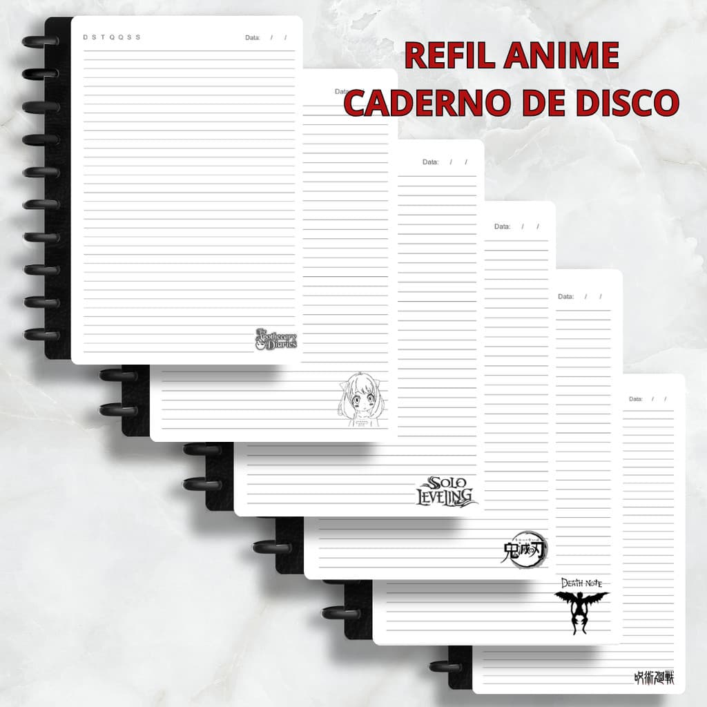 REFIL CADERNO DE DISCO INTELIGENTE ANIMES VARIADOS