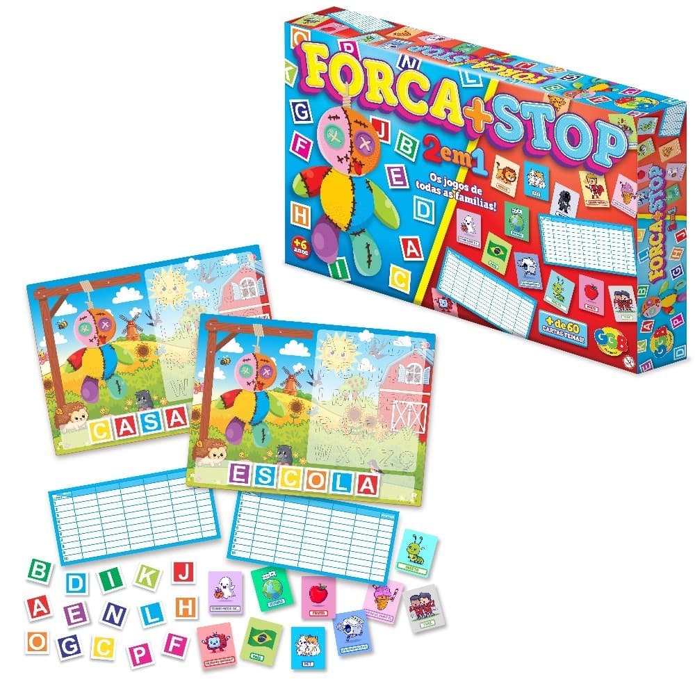 Jogo Tabuleiro Stop E Forca 2 Em 1 Jogo para Família