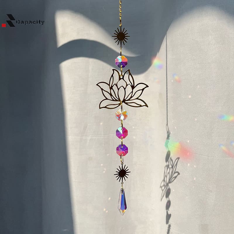 Capacidade 1Pc Suncatcher Jardinagem Artesanato Lótus Dourado AB Colorido Gota De Água Pingente Decoração De Cristal Par