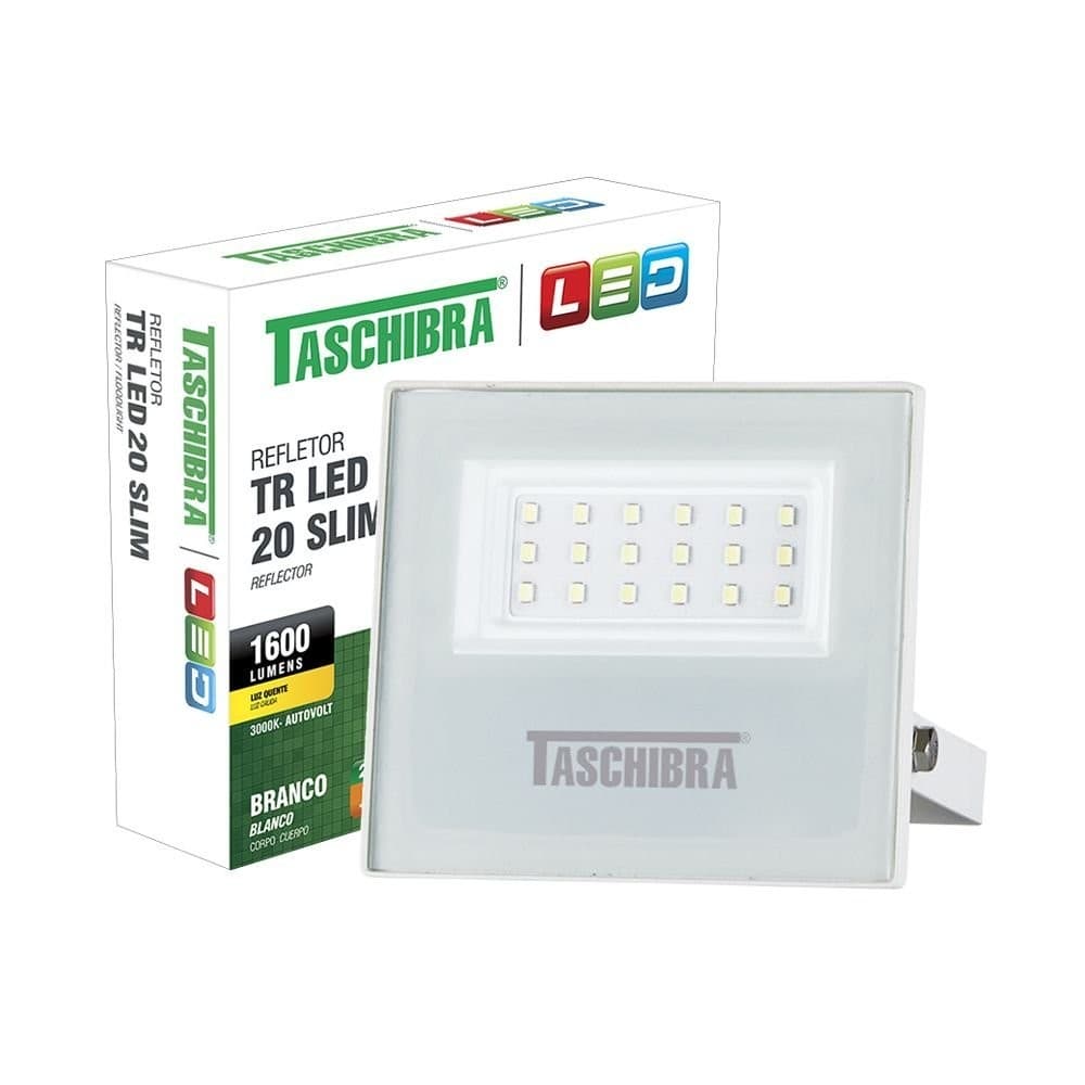 Refletor Taschibra Led TR Slim 20W Luz Quente 3000K Prova D'água IP65 Branco Bivolt