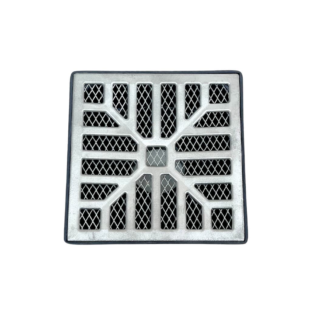 Ralo Pluvial modelo 15x15 Concava Alumínio com Tela Coletor Saída Baixa 50mm (2 polegadas)