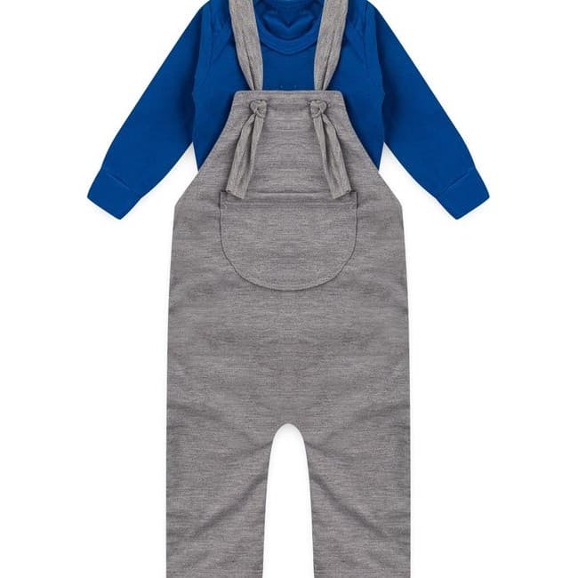 Kit Bebê Jardineira e Body Mescla e Azul