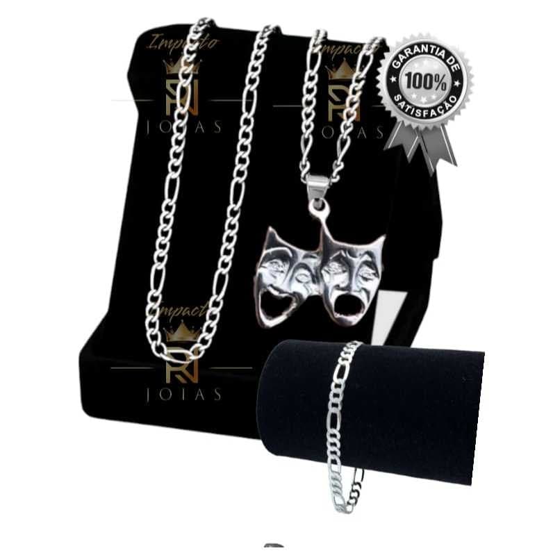 Corrente Masculina Mais Pulseira Banhada Prata Com Pingente Chora Agora Ri Depois Dia dos Pais Presente RN0006