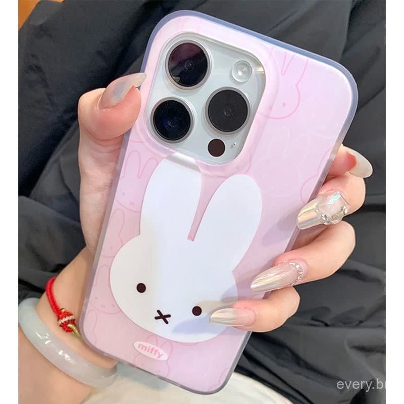 Casos de telefone Miffy Rabbit QYJS para IPhone 11 12 PRO 13 14 15 ProMax 7 8 plus X XR XSMAX SE 14 15 PLUS Novo anti-qu