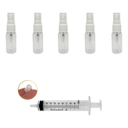 5 Frascos De Vidro 5ml Válvula Spray + Seringa Com Adaptador