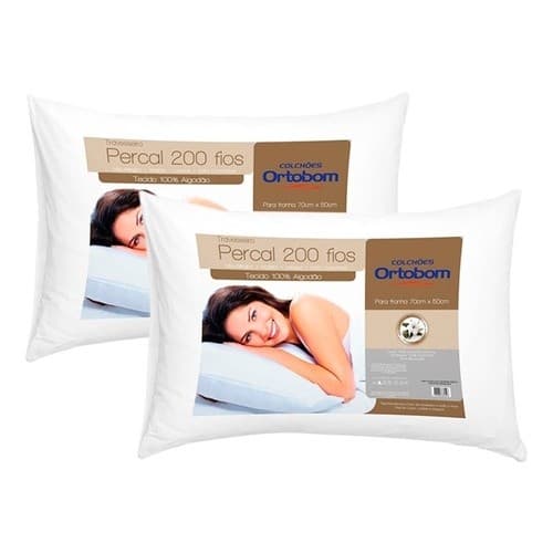 Kit 4 Travesseiros Ortobom Percal 200 Fios 50x70cm
