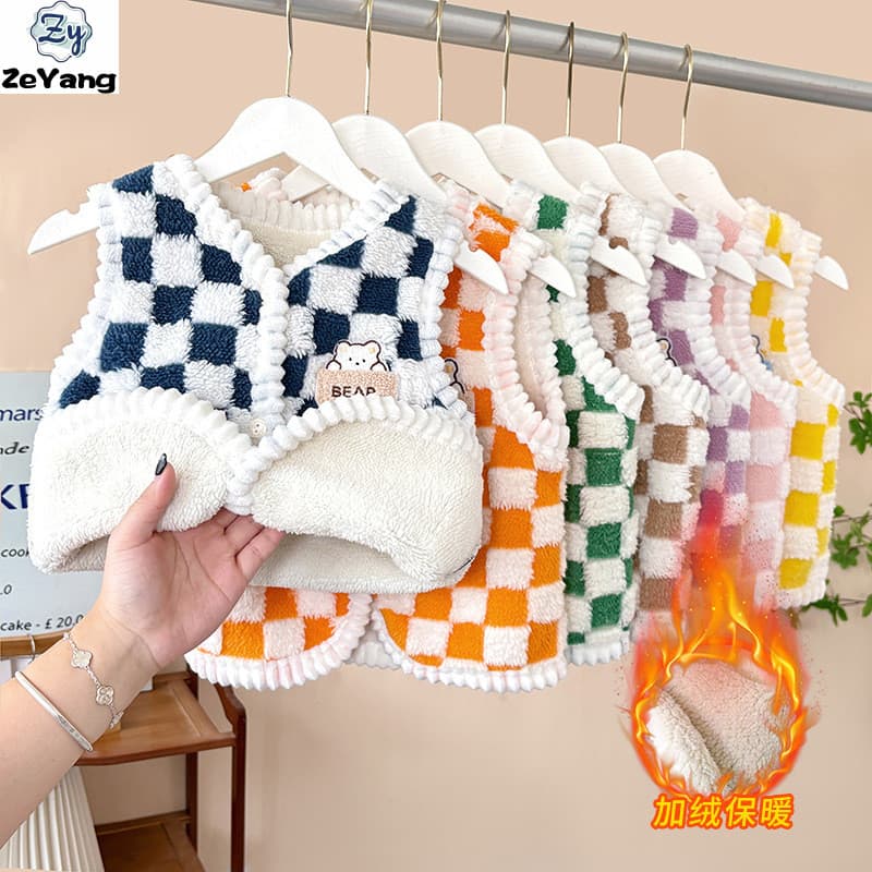 [ZY] 70-130 Colete de lã infantil em estoque pronto Roupas quentes de lã de cordeiro Outono Inverno Jaqueta espessada pa
