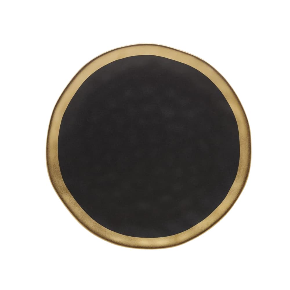 Prato Sobremesa Dubai 21cm Wolff – Porcelana Fina Preto e Dourado Luxo