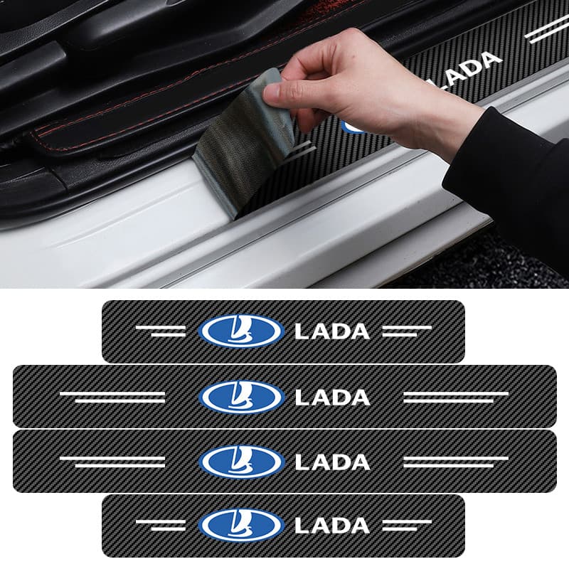 Adesivo De Proteção De Soleira De Porta De Fibra Rbon 4 Peças Acessórios De Carro Para Lada VESTA Niva Kalina Priora Gra