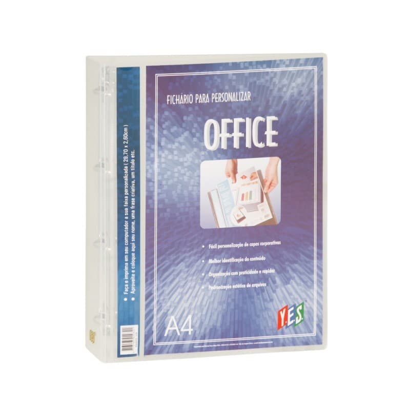 Fichário 4 Argolas A4 Personalizável Transparente Cristal Yes