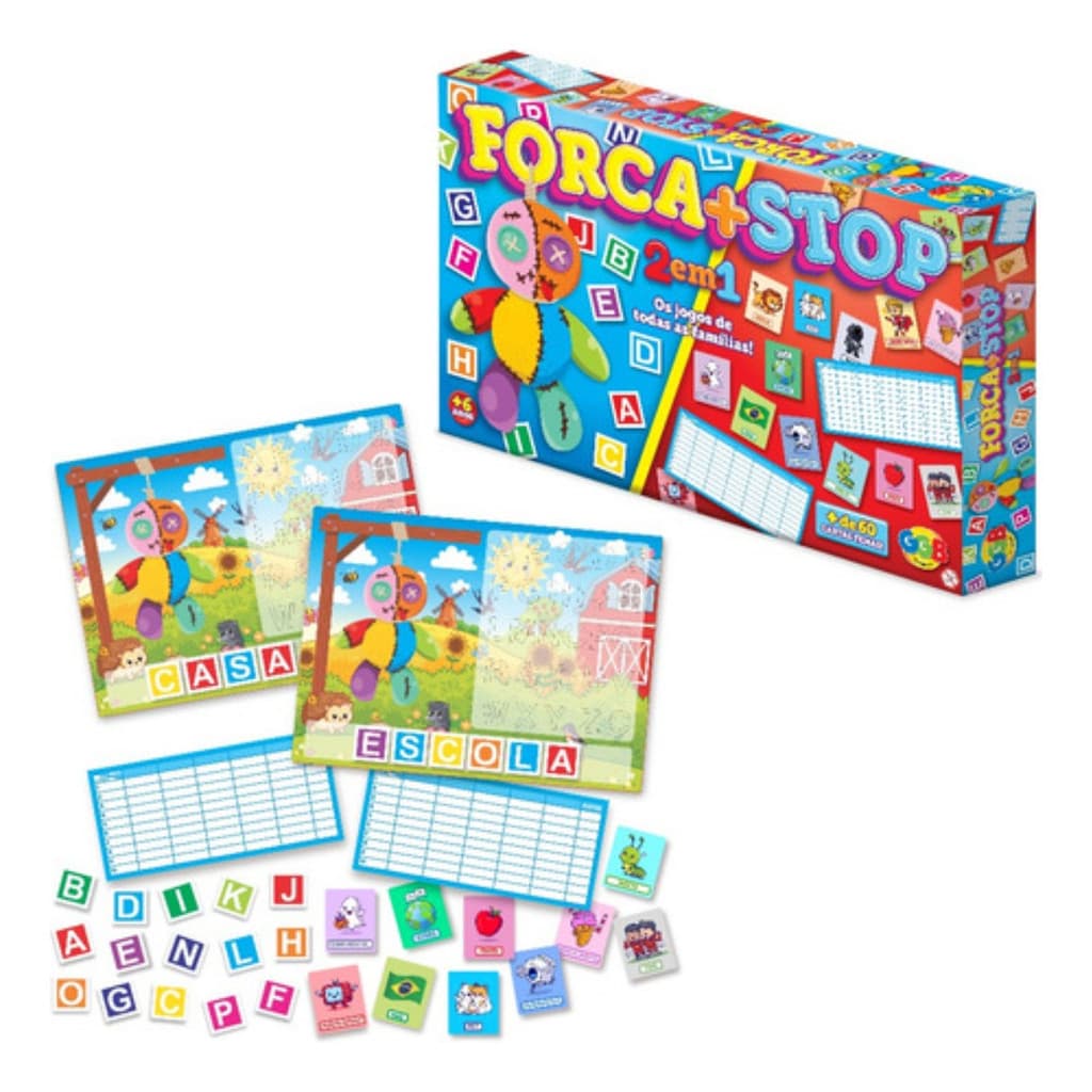 Jogo Tabuleiro Stop E Forca 2 Em 1 Jogo Para Família