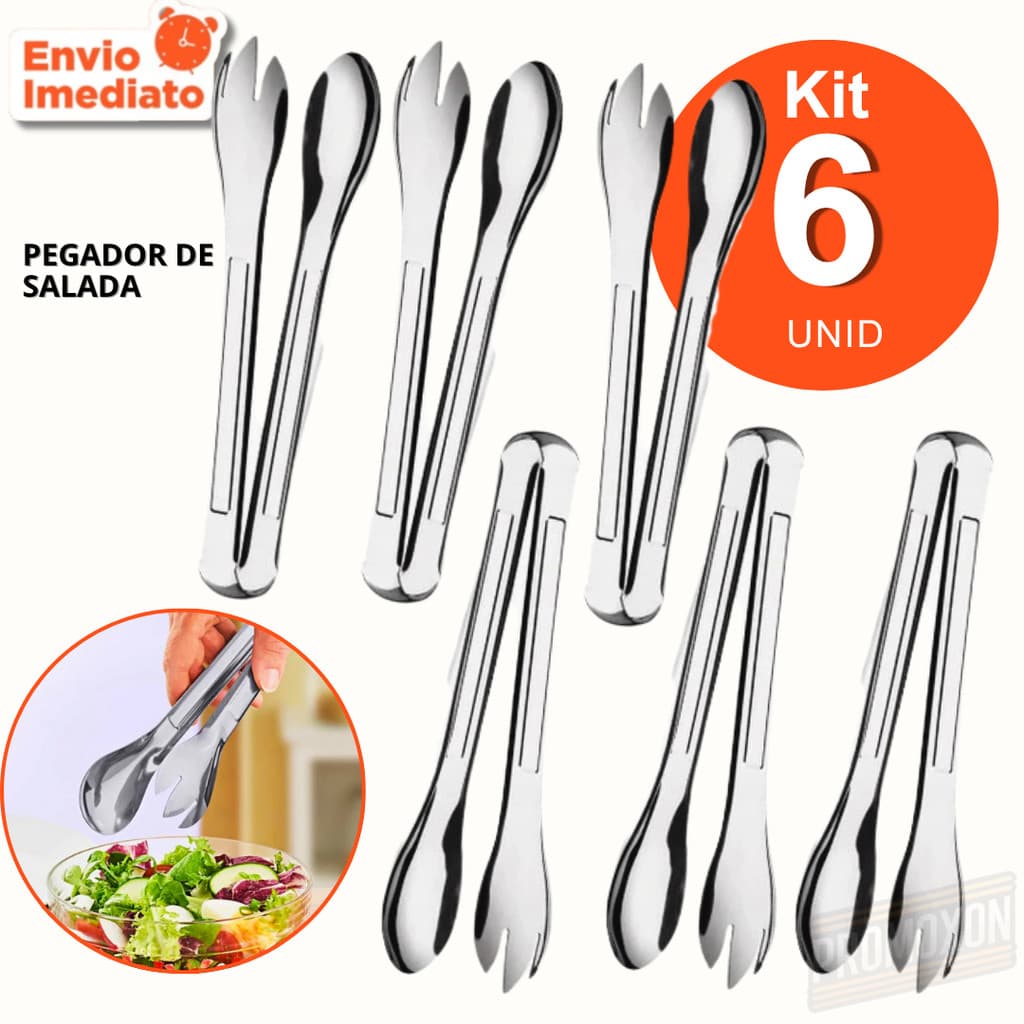 Kit 6, 3 ou 2 Utensílio Pegador de Salada Inox Ideal para Verduras Saladas Conservas