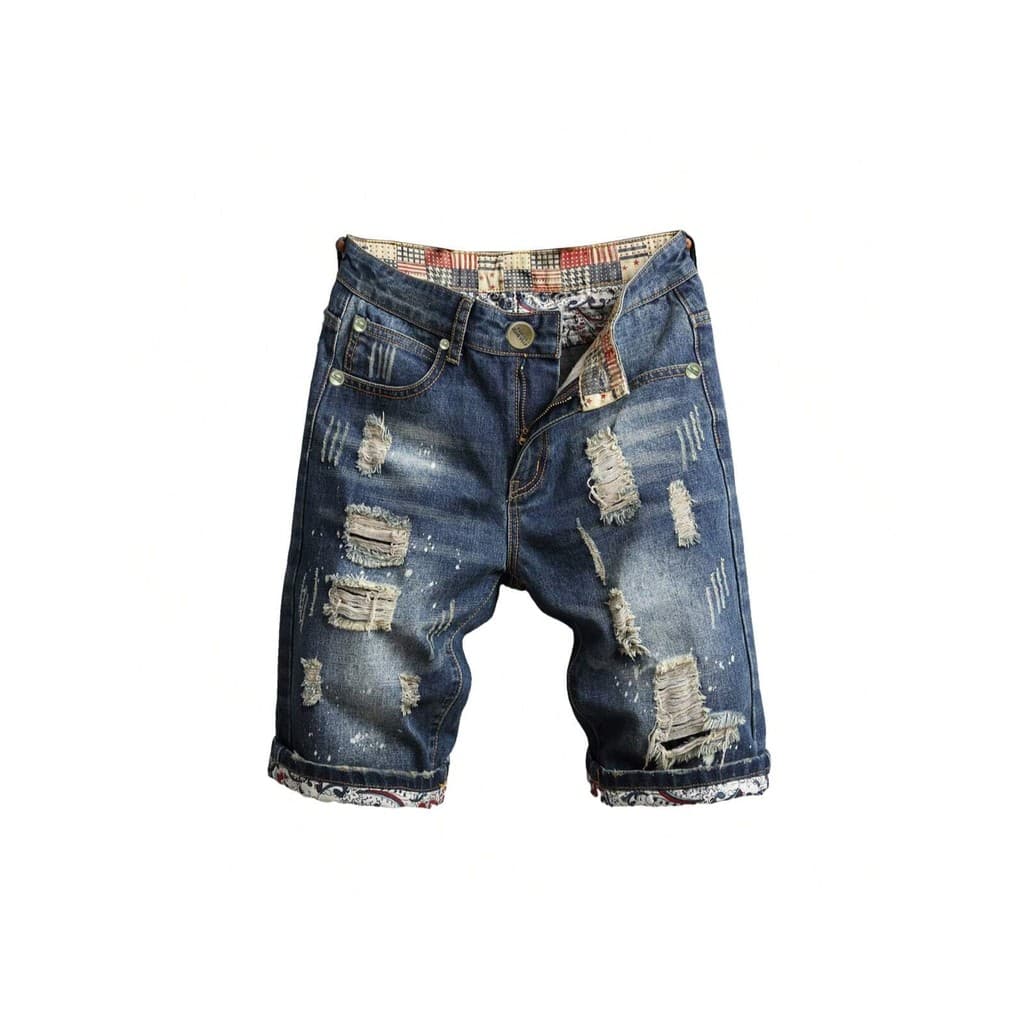 verão novos homens vintage rasgado calças de brim curtas fino denim shorts masculino roupas marca