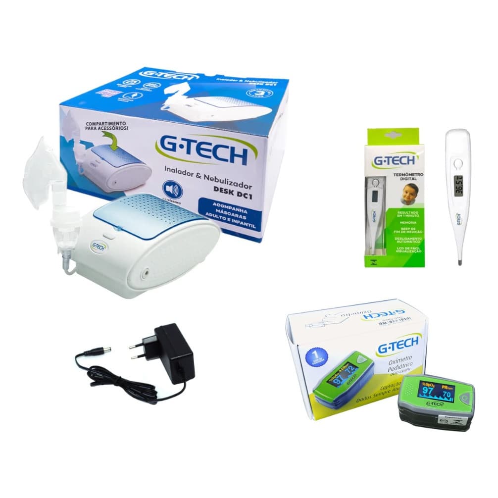 Kit Saúde Infantil Pediatrico Inalador E Nebulizador + Oximetro Infantil + Termometro Digital