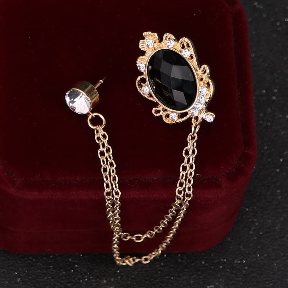 1 Conjunto Masculino Pedra Preciosa Borla Corrente Broche Temperamento Personalidade Versátil Terno Crachá Vestido Acess