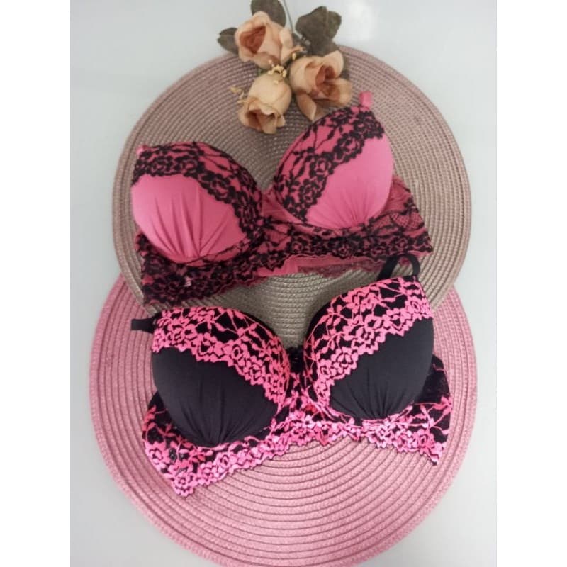 kit 2 sutiã com detalhes em renda bicolor com bojo gabi