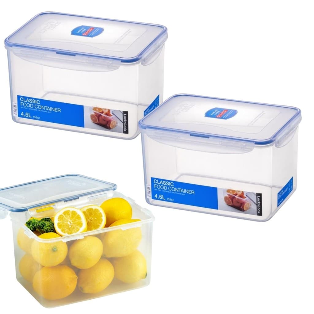 Kit 2 Potes Herméticos 4 Travas Retangular Grande Lock&lock 4500ml