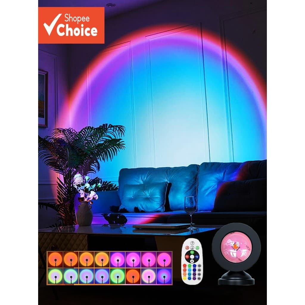 Lâmpada Do Pôr Sol Luz LED De Projeção Com Controle Remoto , Noturna De 16 Cores , Abajur Decorativo Interno , Tema RGB